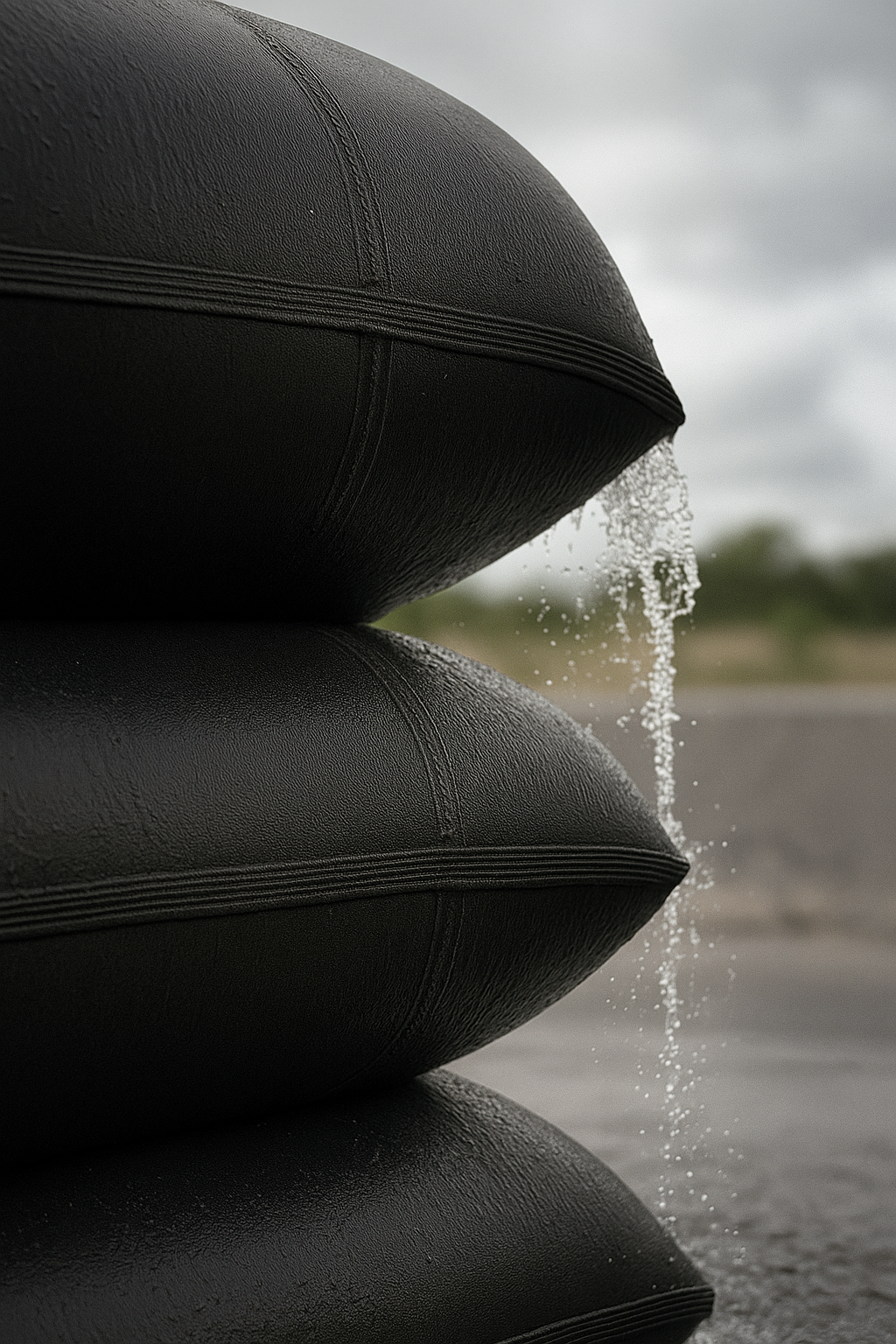 Concept illustration showing successive tiers of stacked geotextile containers